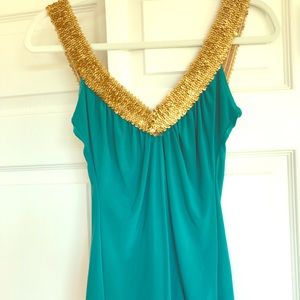 Turquoise top with gold sequins